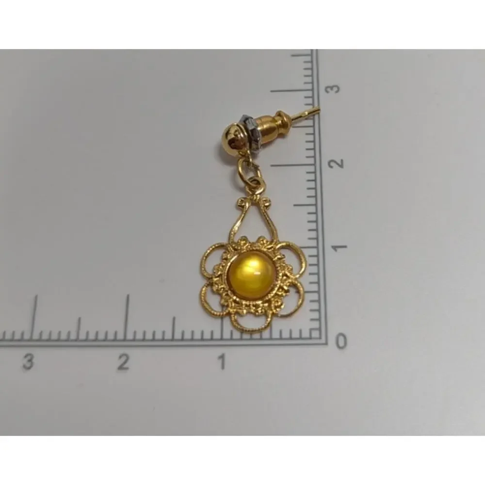 Vintage 14K Gold Plated Mother of Pearl Drop Earrings Floral Filigree USA Made